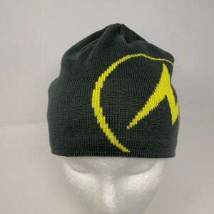 Marmot Beanie Charcoal Grey Neon Yellow Lightning Bolt Fleece Lined Hat OSFM